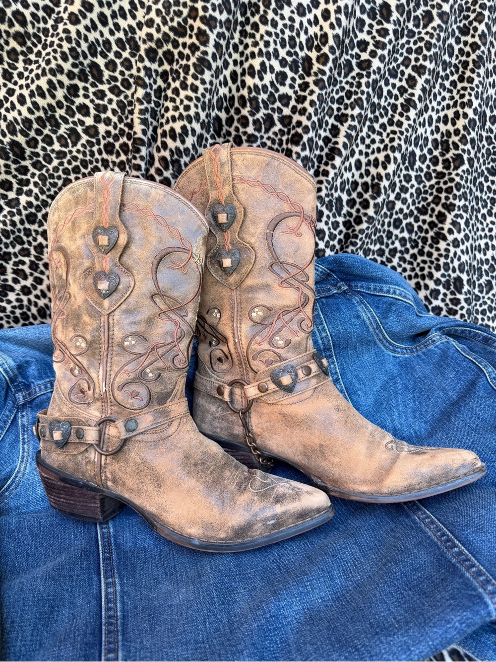 Western Leather Boots by Durango Embroidered Detailed Sz 7.5